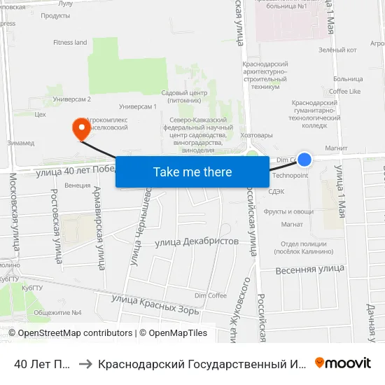 40 Лет Победы to Краснодарский Государственный Институт Культуры map