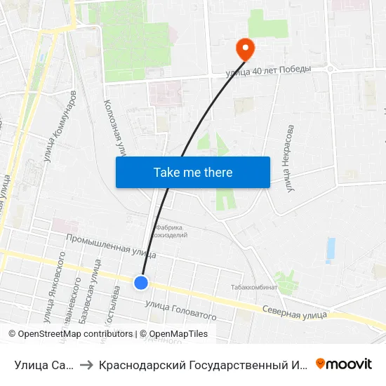 Улица Садовая to Краснодарский Государственный Институт Культуры map