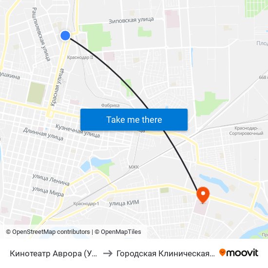 Кинотеатр Аврора (Ул. Красная) to Городская Клиническая больница 3 map