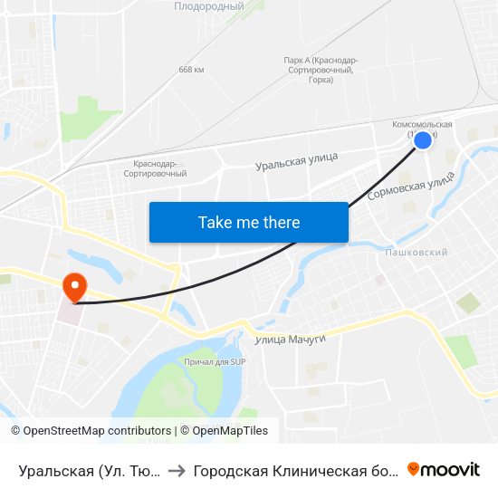 Уральская (Ул. Тюляева) to Городская Клиническая больница 3 map