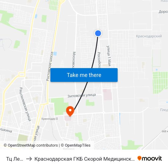 Тц Лента to Краснодарская ГКБ Скорой Медицинской Помощи map