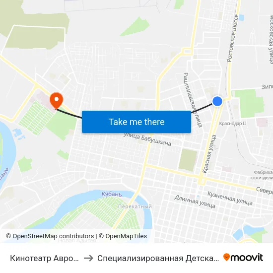 Кинотеатр Аврора (Ул. Красная) to Специализированная Детская Инфекционная больница map