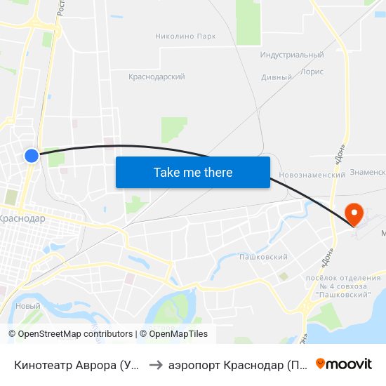 Кинотеатр Аврора (Ул. Красная) to аэропорт Краснодар (Пашковский) map