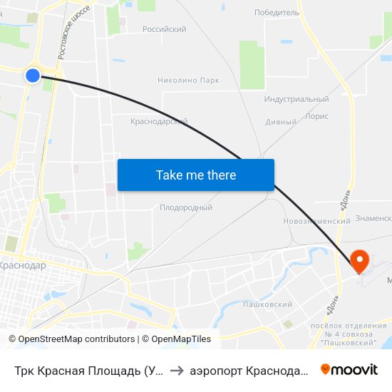 Трк Красная Площадь (Ул. Дзержинского) to аэропорт Краснодар (Пашковский) map