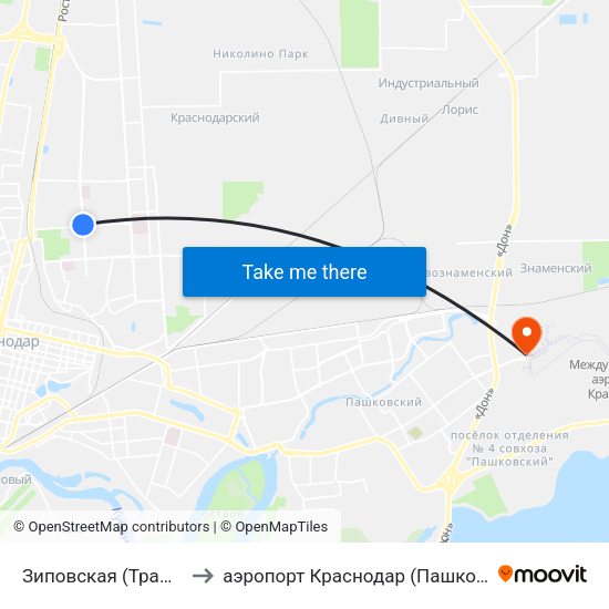 Зиповская (Трамвай) to аэропорт Краснодар (Пашковский) map