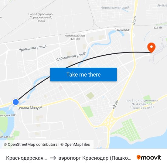 Краснодарская Тэц to аэропорт Краснодар (Пашковский) map