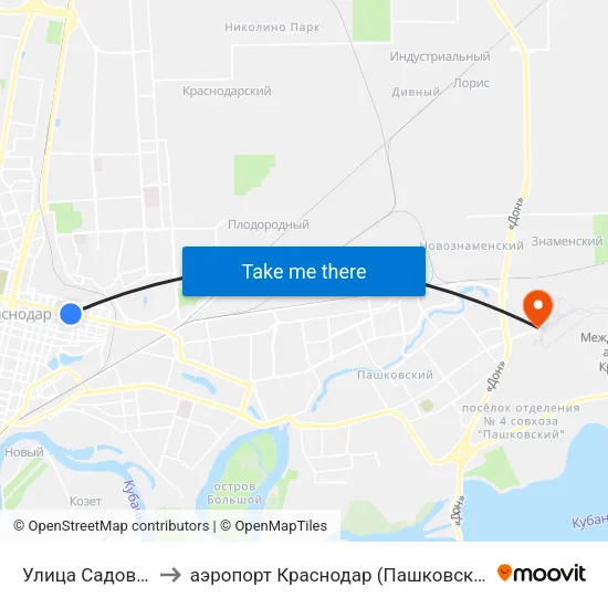 Улица Садовая to аэропорт Краснодар (Пашковский) map