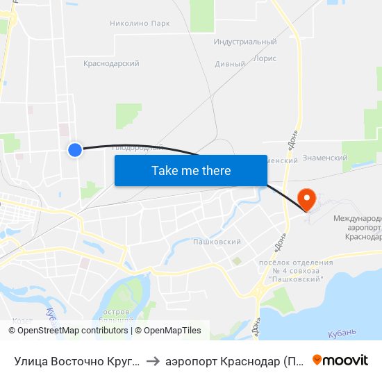 Улица Восточно Кругликовская to аэропорт Краснодар (Пашковский) map