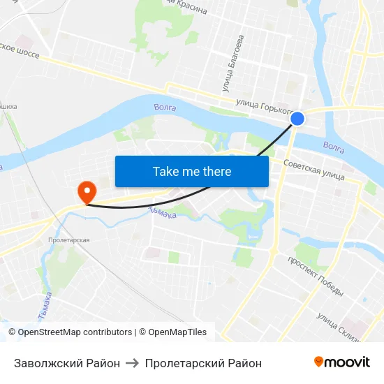 Заволжский Район to Пролетарский Район map
