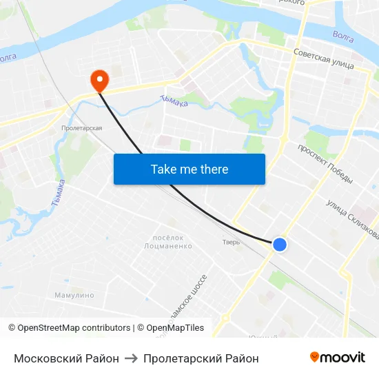 Московский Район to Пролетарский Район map