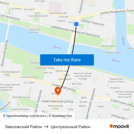 Заволжский Район to Центральный Район map