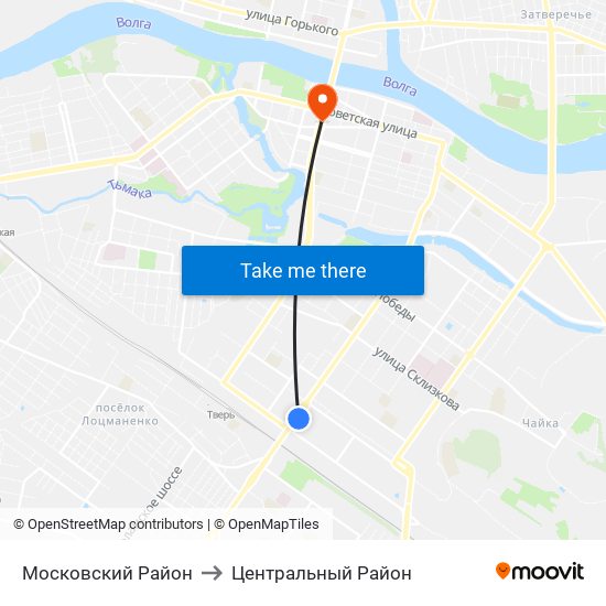 Московский Район to Центральный Район map