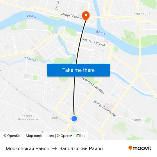 Московский Район to Заволжский Район map