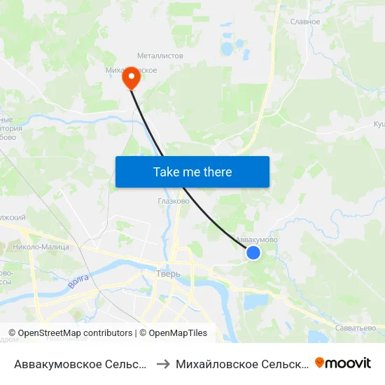 Аввакумовское Сельское Поселение to Михайловское Сельское Поселение map
