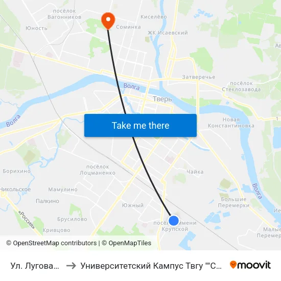 Ул. Луговая, 21 to Университетский Кампус Твгу ""Соминка"" map