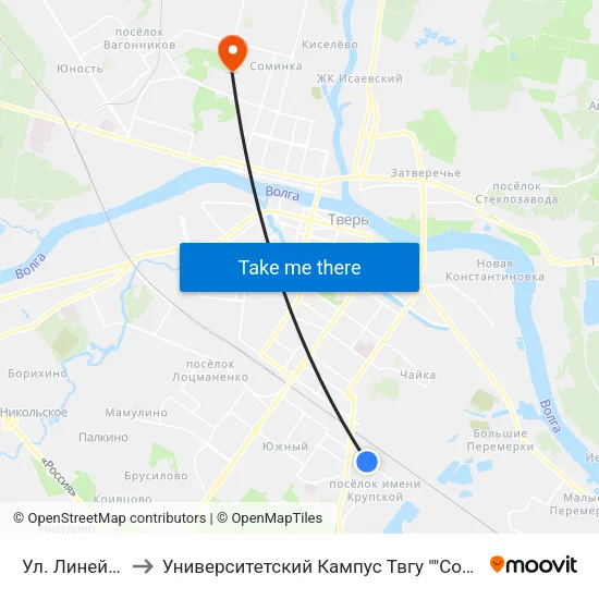 Ул. Линейная to Университетский Кампус Твгу ""Соминка"" map