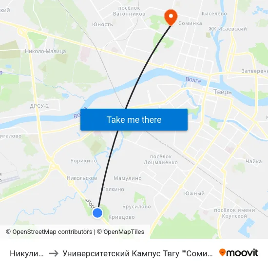 Никулино to Университетский Кампус Твгу ""Соминка"" map