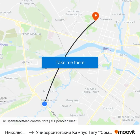 Никольское to Университетский Кампус Твгу ""Соминка"" map