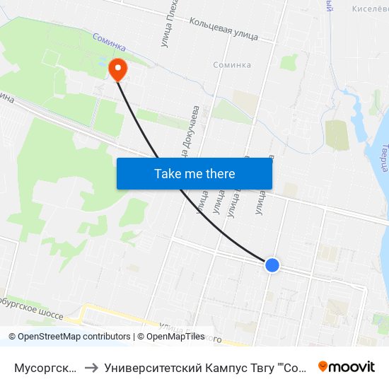Мусоргского to Университетский Кампус Твгу ""Соминка"" map
