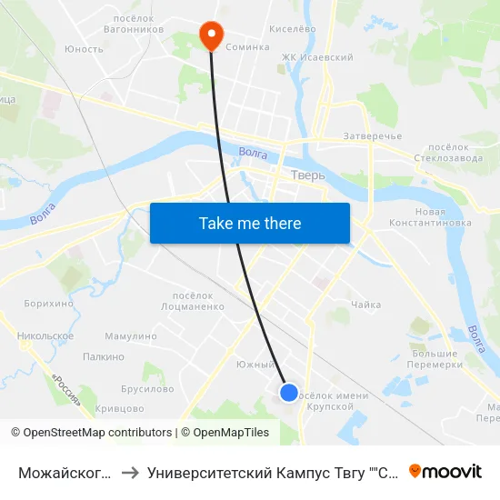 Можайского, 78 to Университетский Кампус Твгу ""Соминка"" map