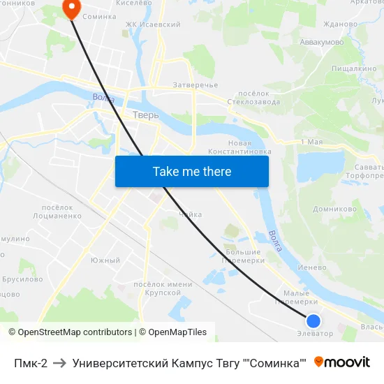 Пмк-2 to Университетский Кампус Твгу ""Соминка"" map
