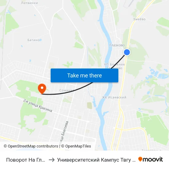 Поворот На Глазково to Университетский Кампус Твгу ""Соминка"" map