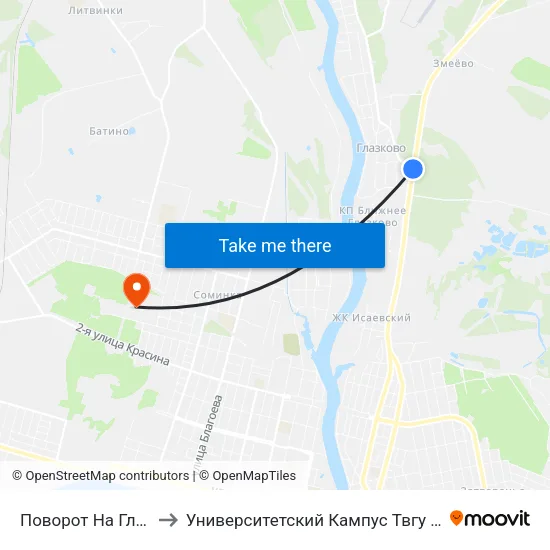 Поворот На Глазково to Университетский Кампус Твгу ""Соминка"" map