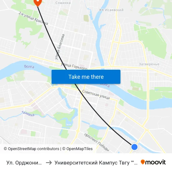 Ул. Орджоникидзе to Университетский Кампус Твгу ""Соминка"" map
