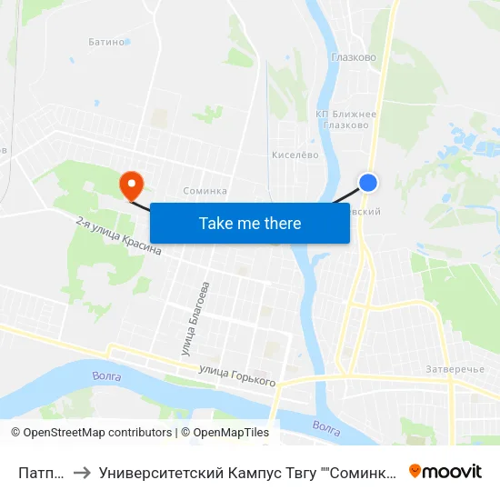 Патп-1 to Университетский Кампус Твгу ""Соминка"" map