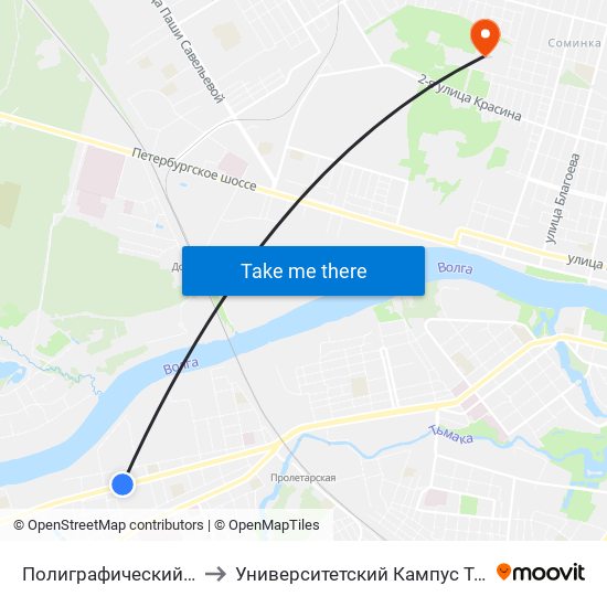 Полиграфический Комбинат to Университетский Кампус Твгу ""Соминка"" map