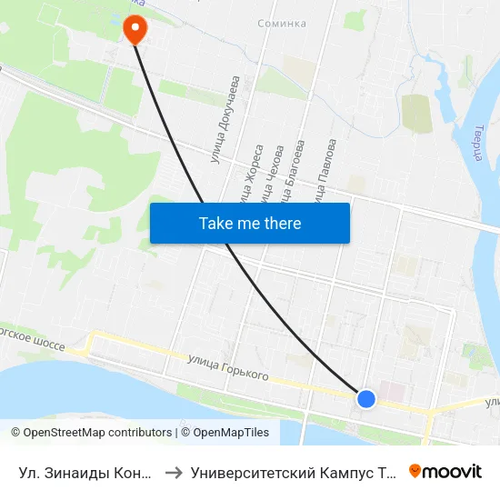Ул. Зинаиды Конопляновой to Университетский Кампус Твгу ""Соминка"" map