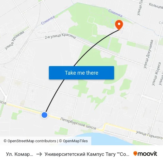Ул. Комарова to Университетский Кампус Твгу ""Соминка"" map
