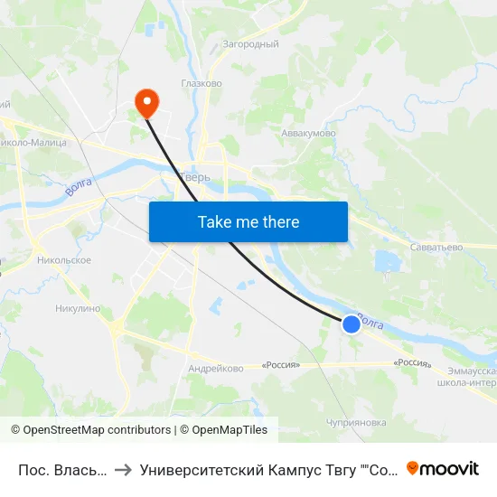 Пос. Власьево to Университетский Кампус Твгу ""Соминка"" map