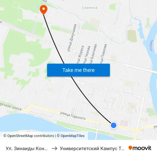 Ул. Зинаиды Конопляновой to Университетский Кампус Твгу ""Соминка"" map