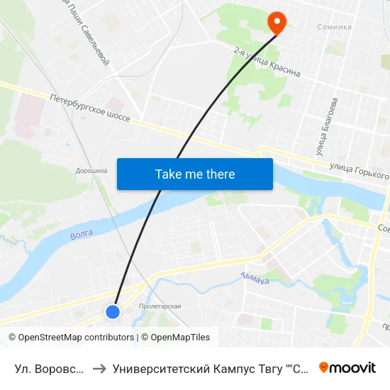Ул. Воровского to Университетский Кампус Твгу ""Соминка"" map