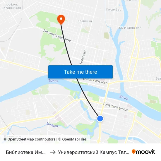 Библиотека Им. Герцена to Университетский Кампус Твгу ""Соминка"" map
