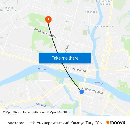 Новоторжская to Университетский Кампус Твгу ""Соминка"" map