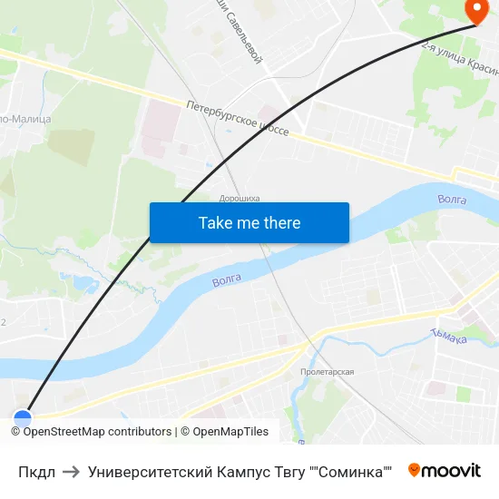 Пкдл to Университетский Кампус Твгу ""Соминка"" map