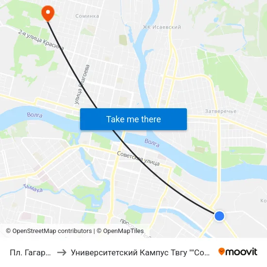Пл. Гагарина to Университетский Кампус Твгу ""Соминка"" map