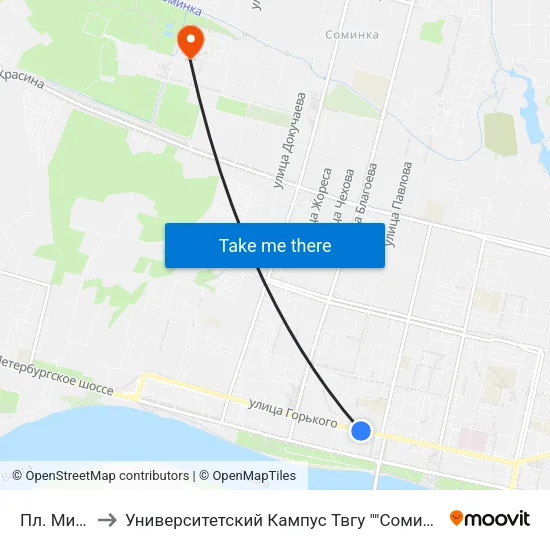 Пл. Мира to Университетский Кампус Твгу ""Соминка"" map