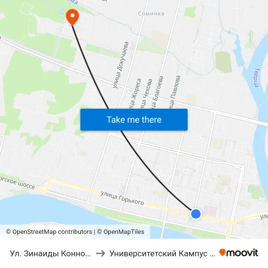 Ул. Зинаиды Конноплянниковой to Университетский Кампус Твгу ""Соминка"" map