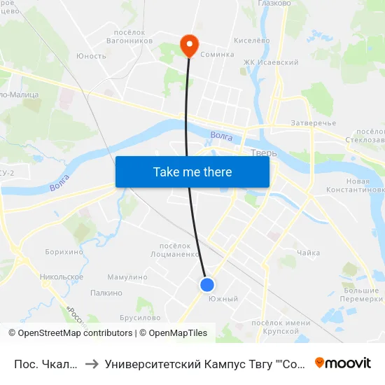 Пос. Чкалова to Университетский Кампус Твгу ""Соминка"" map