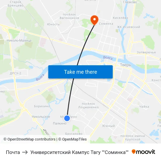 Почта to Университетский Кампус Твгу ""Соминка"" map
