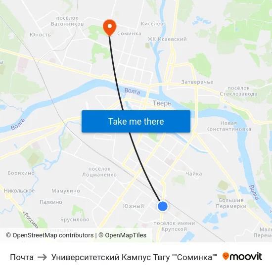 Почта to Университетский Кампус Твгу ""Соминка"" map