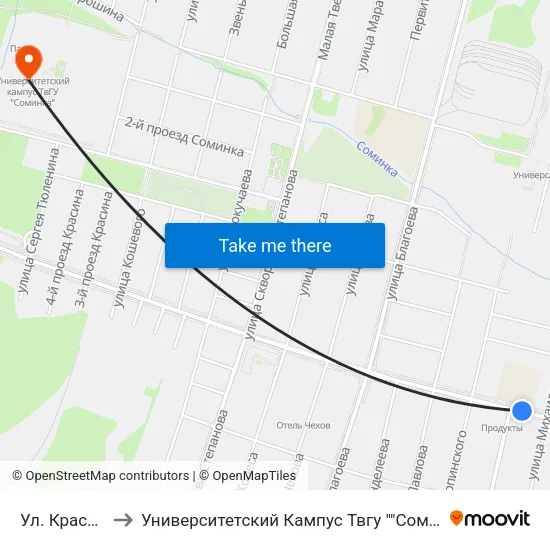 Ул. Красина to Университетский Кампус Твгу ""Соминка"" map