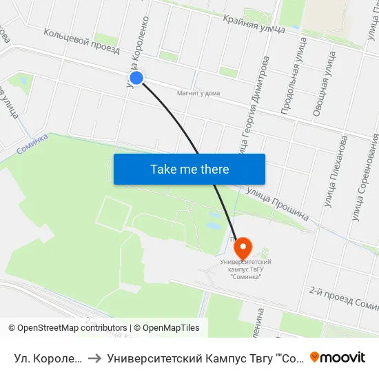 Ул. Короленко to Университетский Кампус Твгу ""Соминка"" map