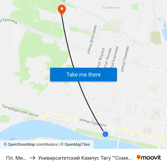 Пл. Мира to Университетский Кампус Твгу ""Соминка"" map