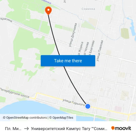 Пл. Мира to Университетский Кампус Твгу ""Соминка"" map