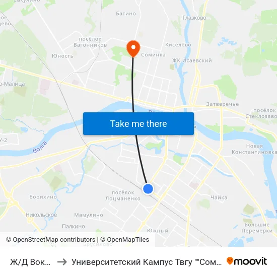 Ж/Д Воказл to Университетский Кампус Твгу ""Соминка"" map