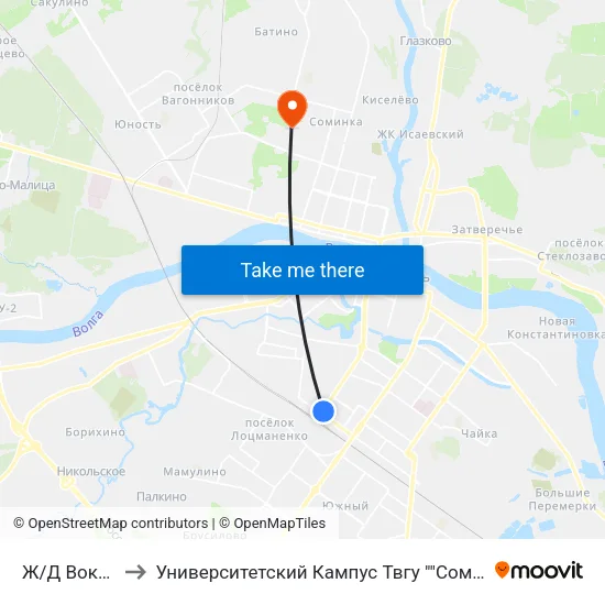 Ж/Д Вокзал to Университетский Кампус Твгу ""Соминка"" map